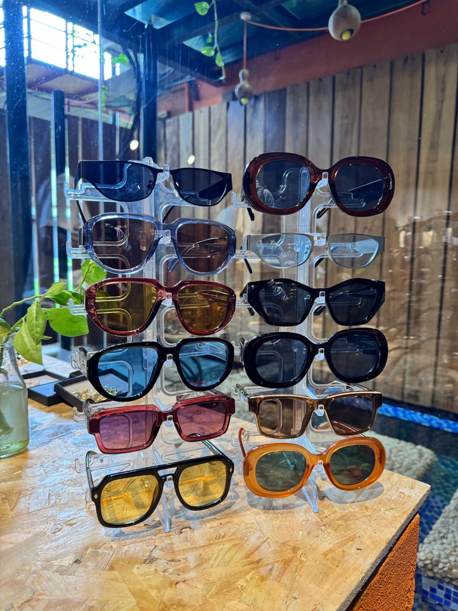 A wall of sunglasses at an EBBE pop-up